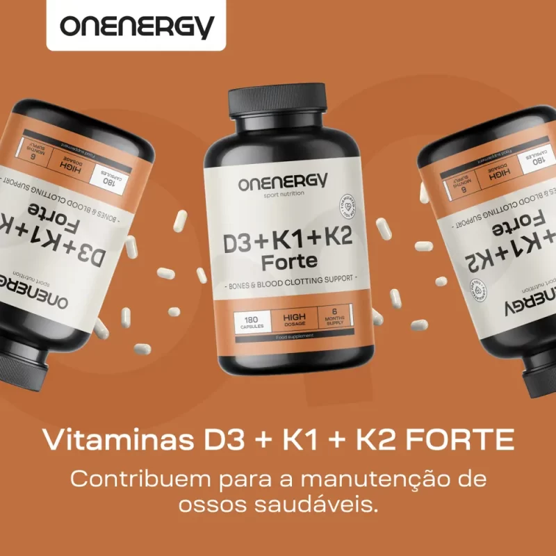 D3 + K1 + K2 FORTE - uma combinação vencedora para ossos saudáveis.