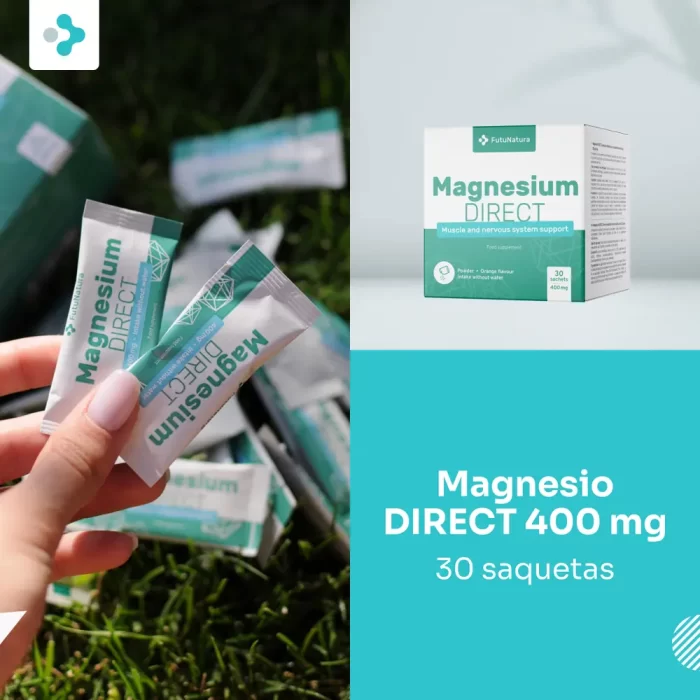 400 mg de magnésio por saqueta para músculos e sistema nervoso com sabor de laranja
