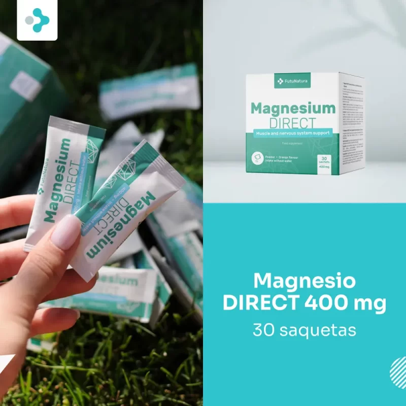 400 mg de magnésio por saqueta para músculos e sistema nervoso com sabor de laranja